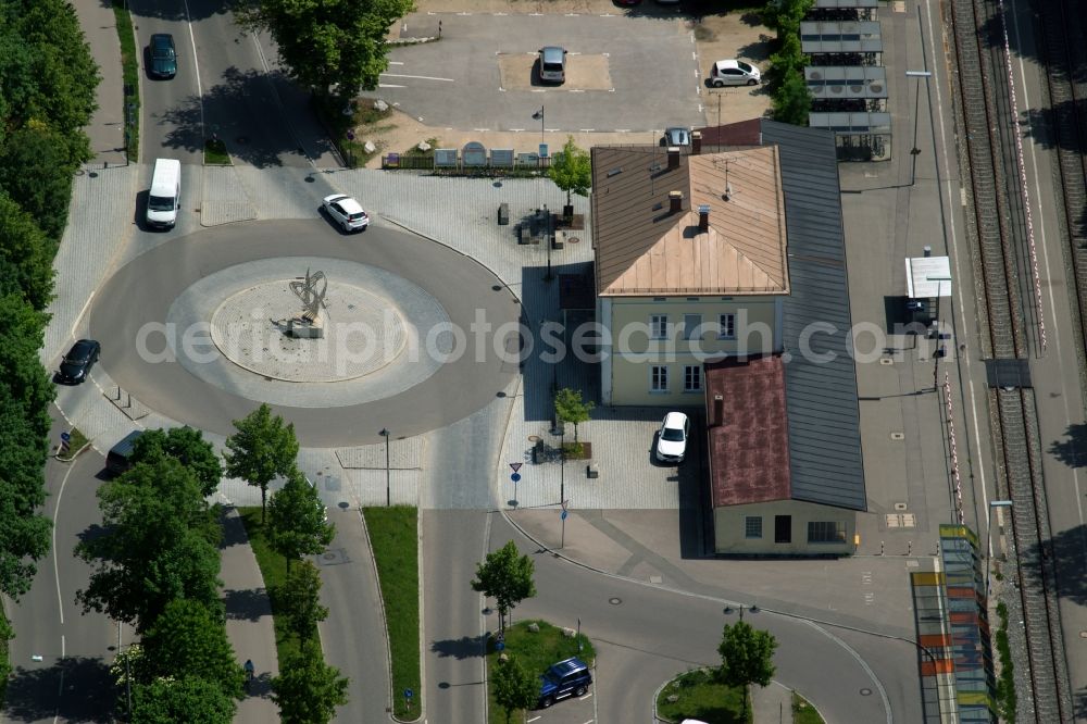 Friedberg from the bird's eye view: Train station railway building in Friedberg in the state Bavaria, Germany