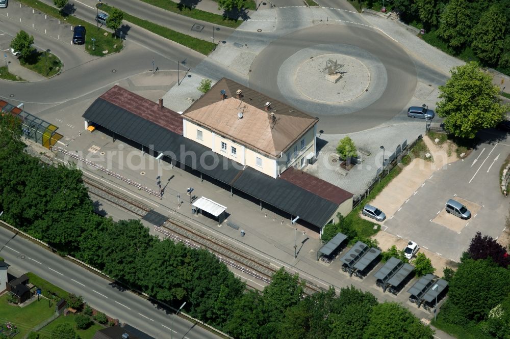 Aerial image Friedberg - Train station railway building in Friedberg in the state Bavaria, Germany