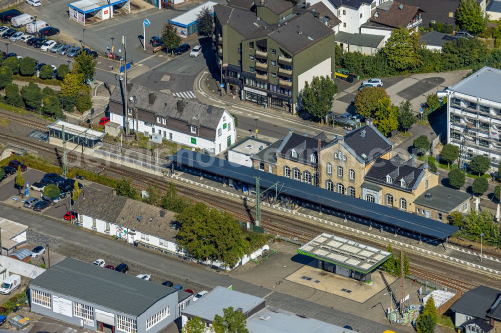 Aerial image Grevenbrück - Train station railway building in Grevenbrueck in the state North Rhine-Westphalia, Germany