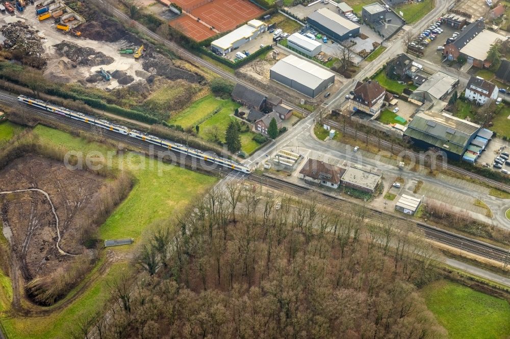 Hamm from above - Train station railway building Hamm-Bockum-Hoevel on Ermelinghofstrasse in the district Bockum-Hoevel in Hamm at Ruhrgebiet in the state North Rhine-Westphalia, Germany