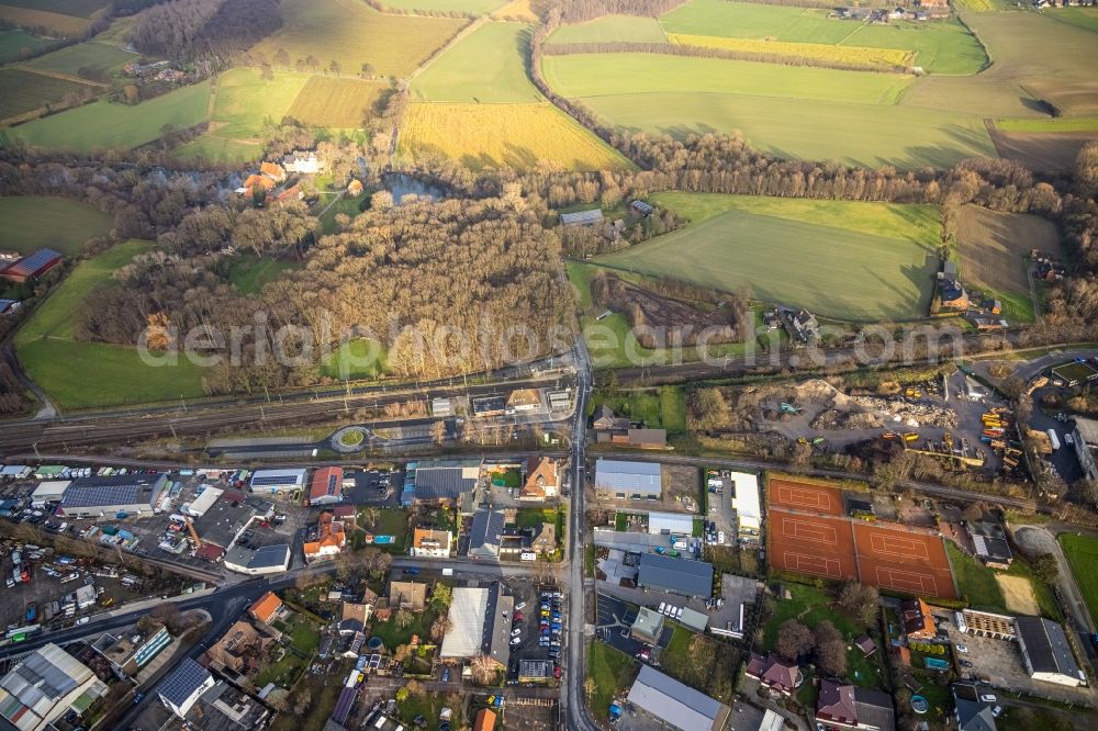 Aerial image Hamm - Train station railway building Hamm-Bockum-Hoevel on Ermelinghofstrasse in the district Bockum-Hoevel in Hamm at Ruhrgebiet in the state North Rhine-Westphalia, Germany