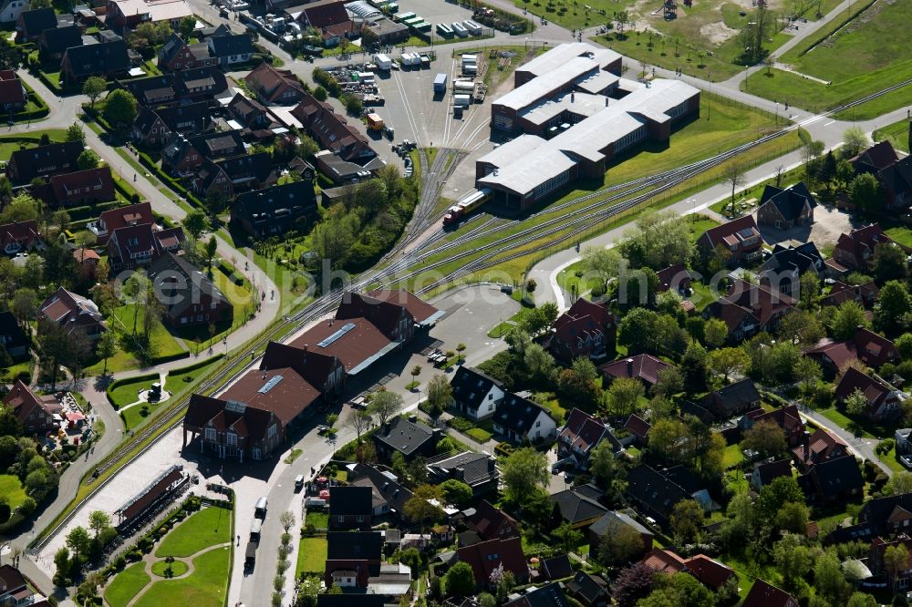 Aerial image Langeoog - Train station railway building on Inselbahnhof Langeoog in Langeoog in the state Lower Saxony, Germany