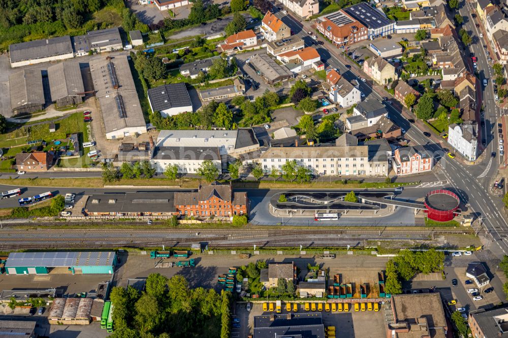 Aerial image Beckum - Station railway building of the Deutsche Bahn and cultural centre in Beckum in the state North Rhine-Westphalia, Germany