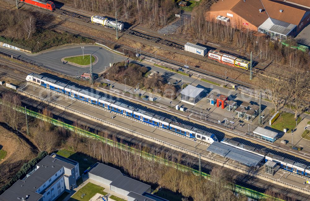 Aerial image Holzwickede - Train station railway building Am Bahnhof in the district Brackel in Holzwickede in the state North Rhine-Westphalia, Germany