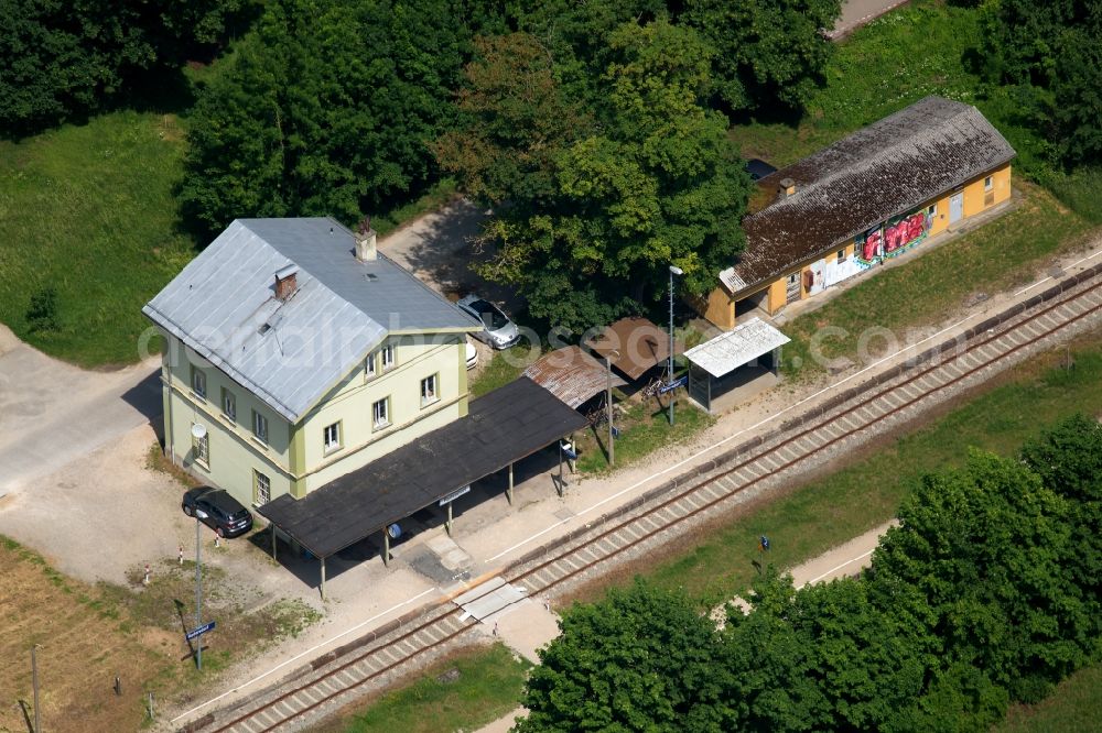 Radersdorf from above - Train station railway building in Radersdorf in the state Bavaria, Germany