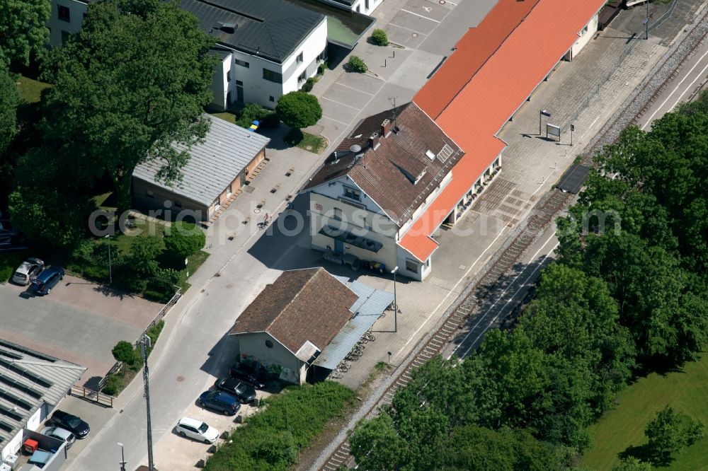 Schondorf am Ammersee from the bird's eye view: Station railway building of Schondorf(Bay) of the Deutsche Bahn in Schondorf am Ammersee in the state Bavaria, Germany