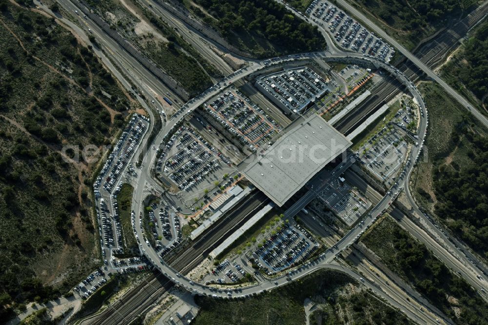 Aerial image Aix-en-Provence - Station railway building of SNCF in Aix-en-Provence in Provence-Alpes-Cote d'Azur, France