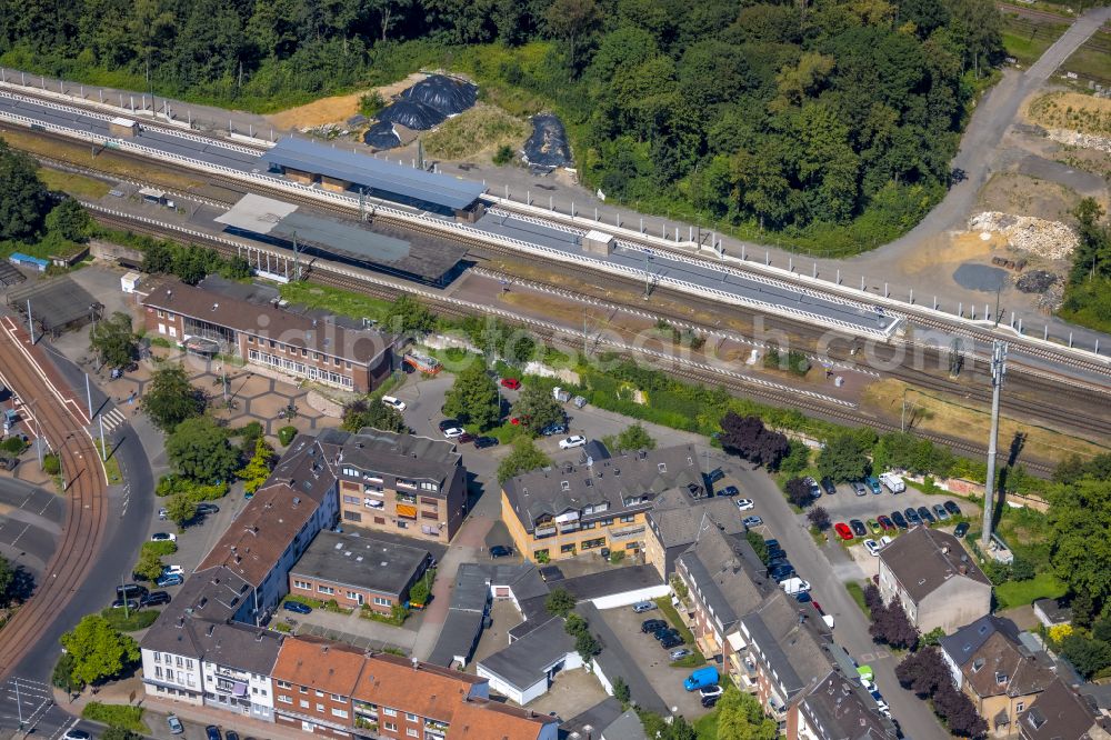 Dinslaken from above - Train station railway building with tunnel work in Dinslaken at Ruhrgebiet in the state North Rhine-Westphalia, Germany