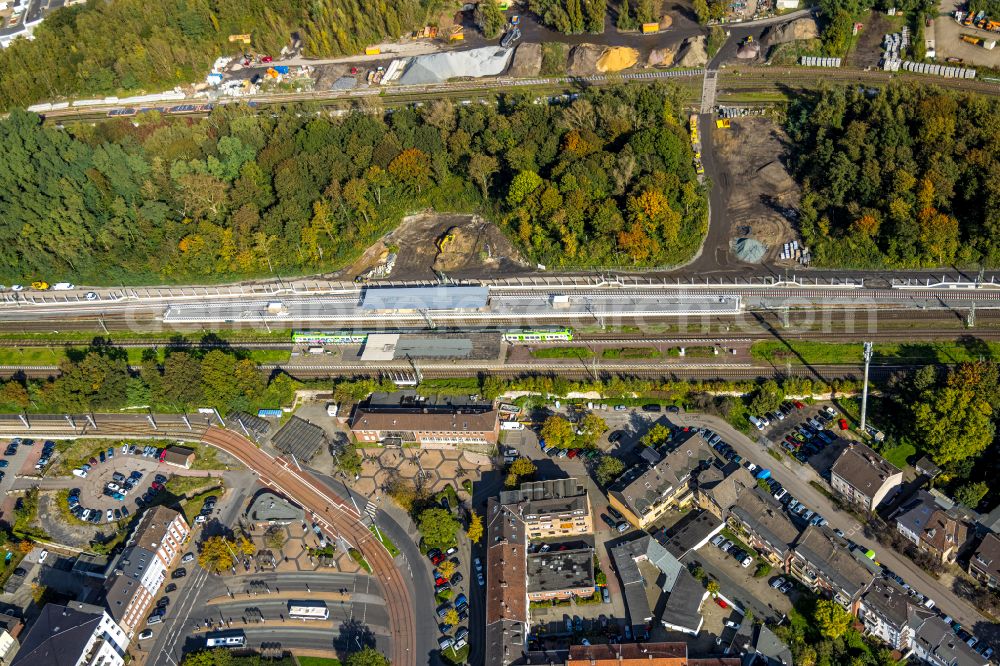 Aerial photograph Dinslaken - Train station railway building with tunnel work in Dinslaken at Ruhrgebiet in the state North Rhine-Westphalia, Germany