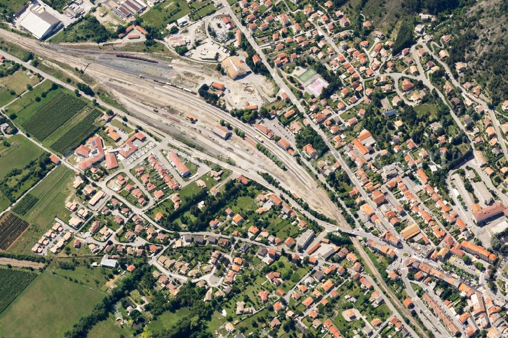 Veynes from the bird's eye view: Station railway building in Veynes in Provence-Alpes-Cote d'Azur, France