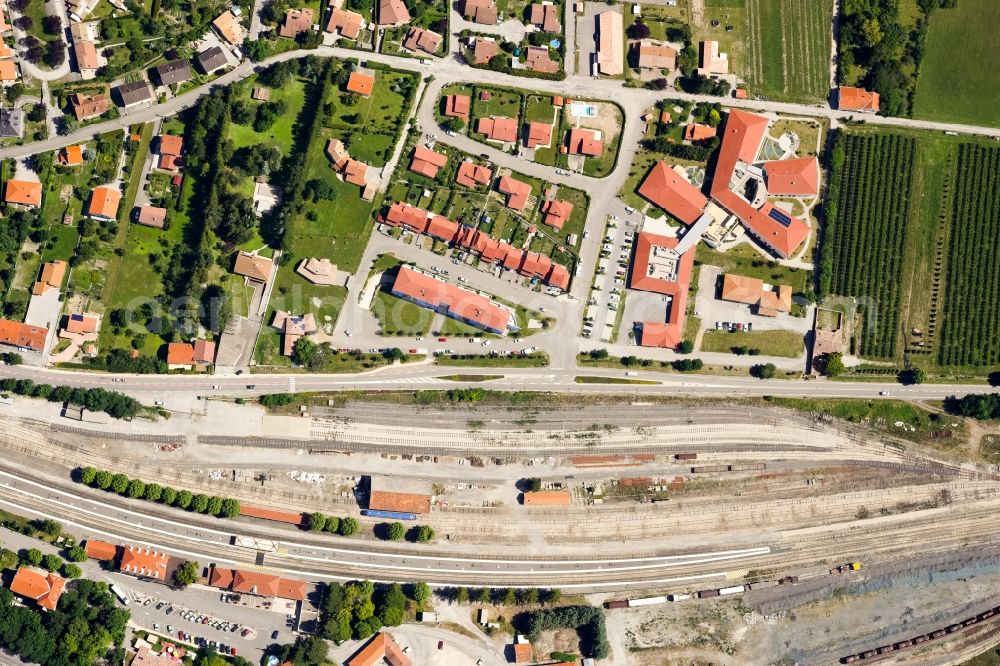 Veynes from the bird's eye view: Station railway building in Veynes in Provence-Alpes-Cote d'Azur, France