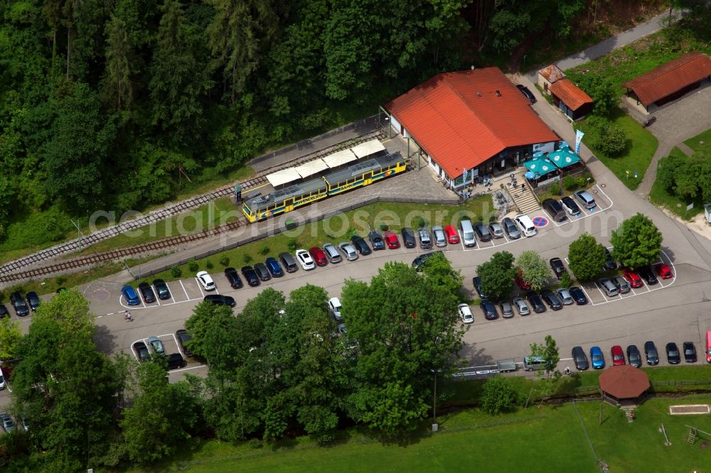 Aerial photograph Brannenburg - Train station railway building Wendelsteinbahn Talbahnhof in the district Milbing in Brannenburg in the state Bavaria, Germany