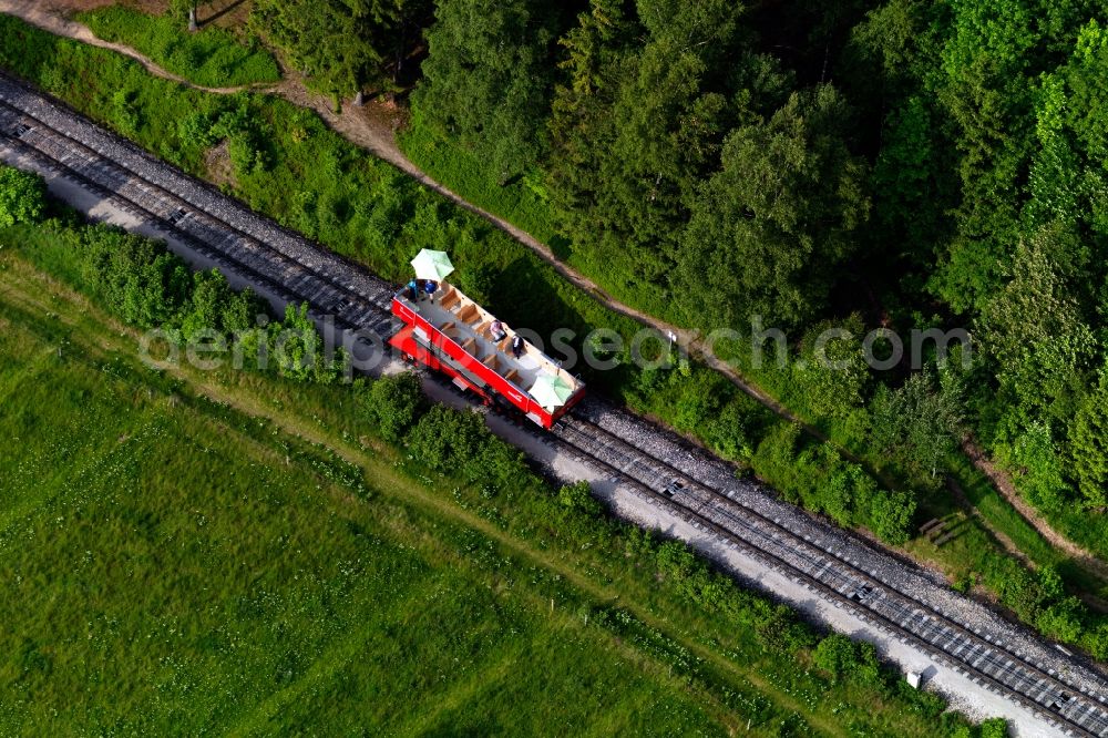 Aerial image Mellenbach-Glasbach - Train station railway building of Oberweissbacher Berg- u. Schwarzatalbahn An of Bergbahn in Mellenbach-Glasbach in the state Thuringia, Germany