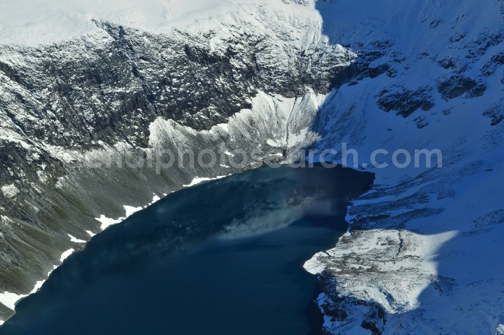 Aerial photograph Oppstryn - Glacier lake - landscape in the fjords in Oppstryn in Sogn og Fjordane in Norway