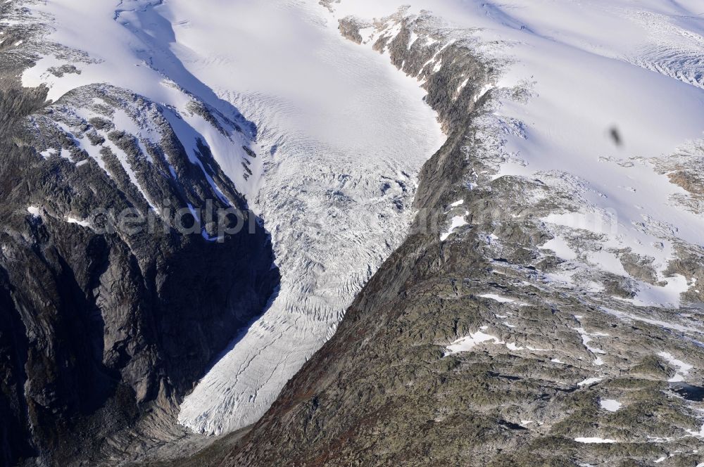 Aerial photograph Luster - View of the glacier tongue Niggardsbreen near the municipality of Luster in the province of Sogn og Fjordane in Norway