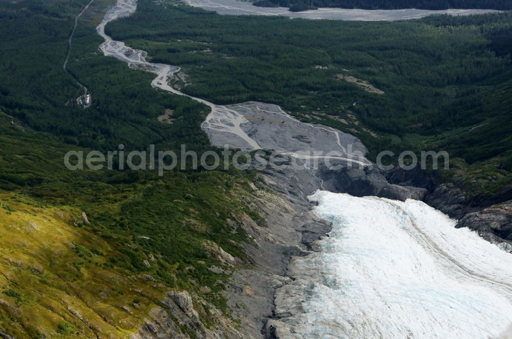 Kenai Fjords National Park from the bird's eye view: Glacier tongues of Aialik Glacier in Kenai Fjords National Park on the Kenai Peninsula in Alaska in the United States of America USA