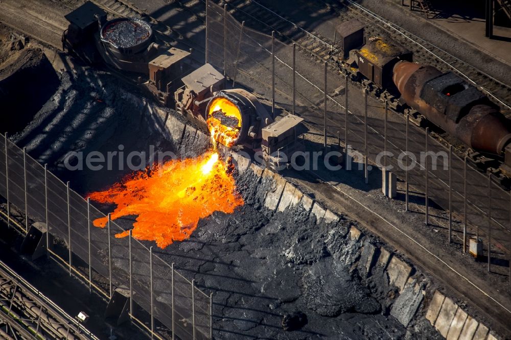 Duisburg from the bird's eye view: View of incandescent slag in Duisburg in the state North Rhine-Westphalia