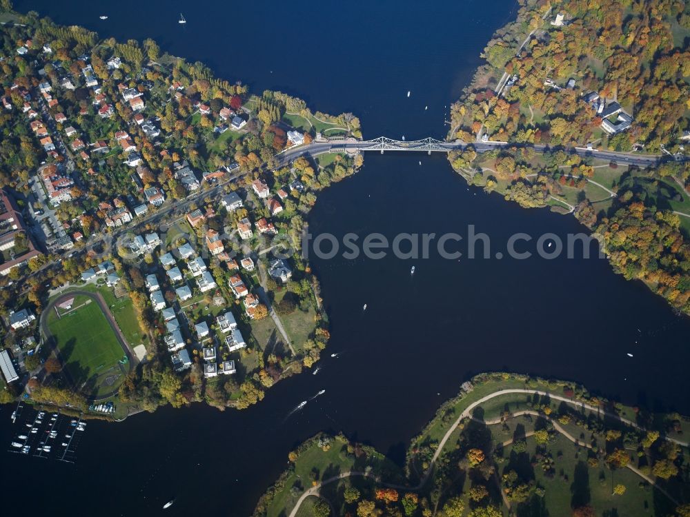 Aerial image Potsdam - View of the bridge Glienicker Bruecke in Potsdam in the state Brandenburg