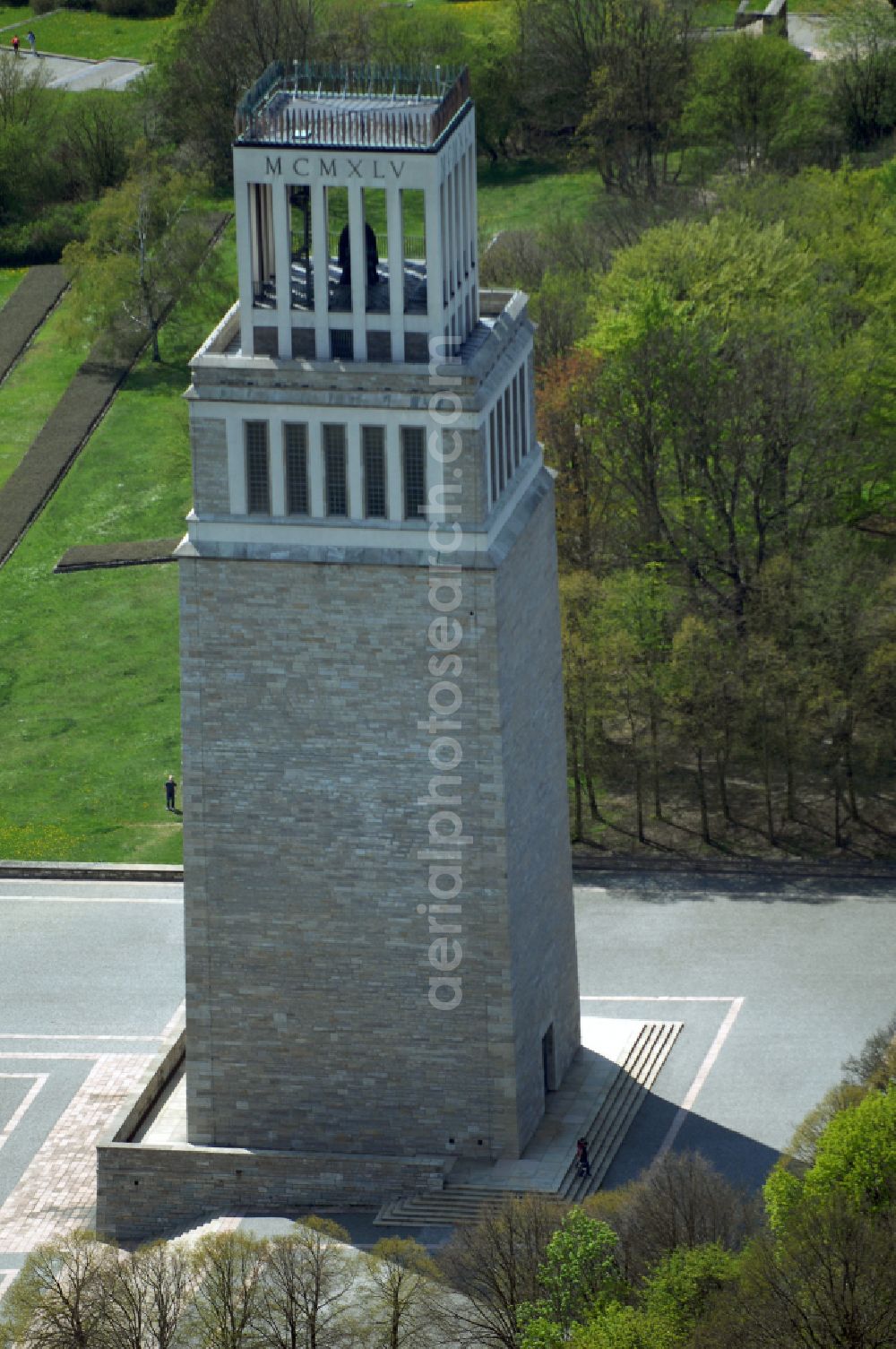 Weimar from above - Tourist attraction of the historic monument Nationale Mahn- and Gedenkstaette of DDR Buchenwald in the district Ettersberg in Weimar in the state Thuringia, Germany