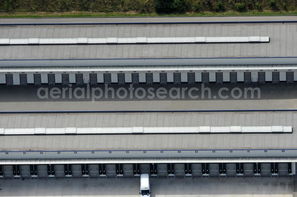 Bernau from the bird's eye view: Blick auf das GLS Spedition Logistikzentrum in Bernau. Das neue Verteilzentrum liegt im Gewerbepark Bernau-Schönow. View of the GLS Forwarding Logistics Center, Bernau. The new distribution center is located in the industrial park Bernau Schönow.