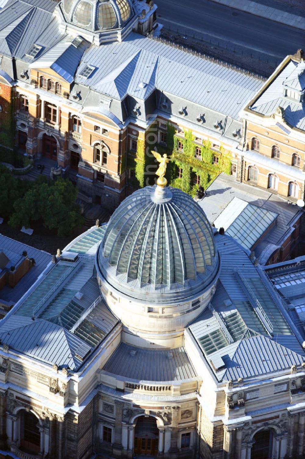 Dresden from above - View of the dome of the Kunsthalle in the Lipsius building in the historic center of Dresden. With its glass dome - of the population because of their folded form lemon squeezer - the building occupied a prominent place in Dresden's skyline