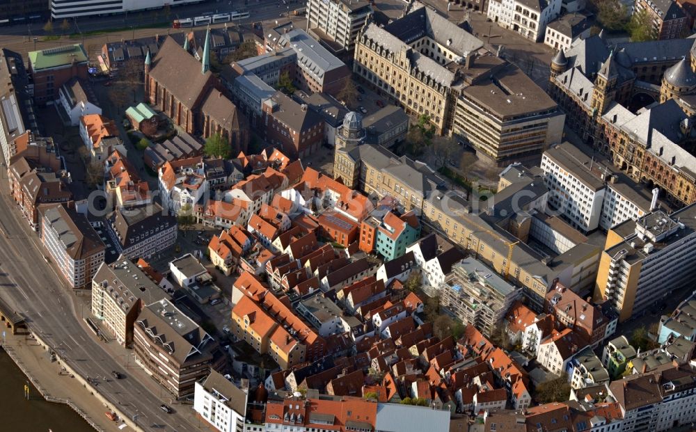 Bremen from above - View of the quartier Schnoor in Bremen in the homonymous state