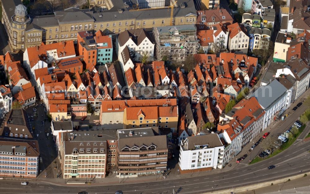 Bremen from the bird's eye view: View of the quartier Schnoor in Bremen in the homonymous state