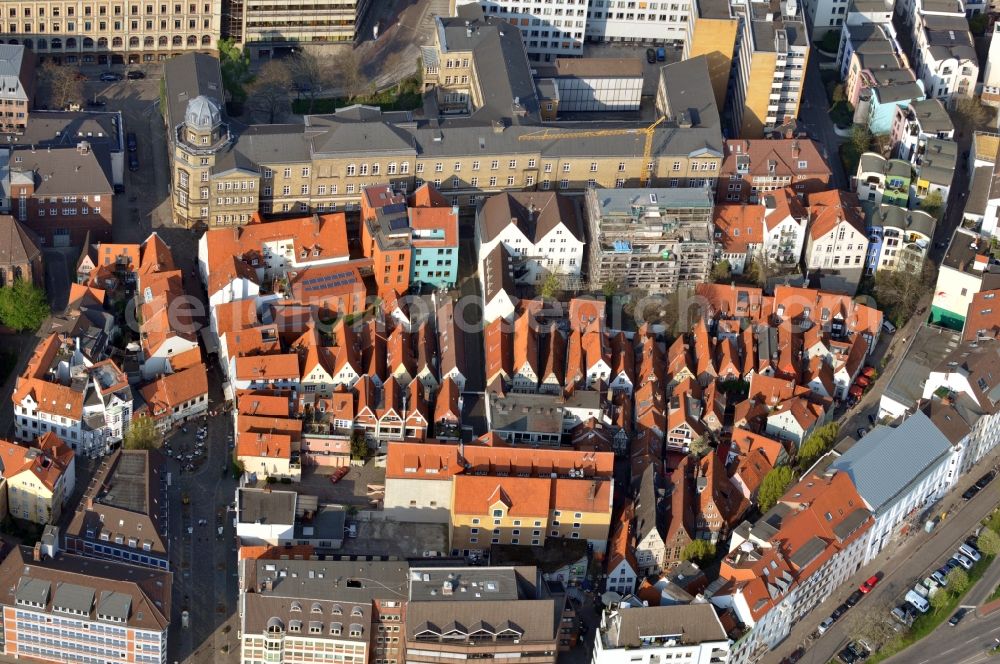 Aerial image Bremen - View of the quartier Schnoor in Bremen in the homonymous state