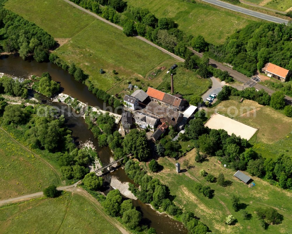 Aerial image Merxheim - Geese mill on the banks close in Merxheim in Rhineland-Palatinate