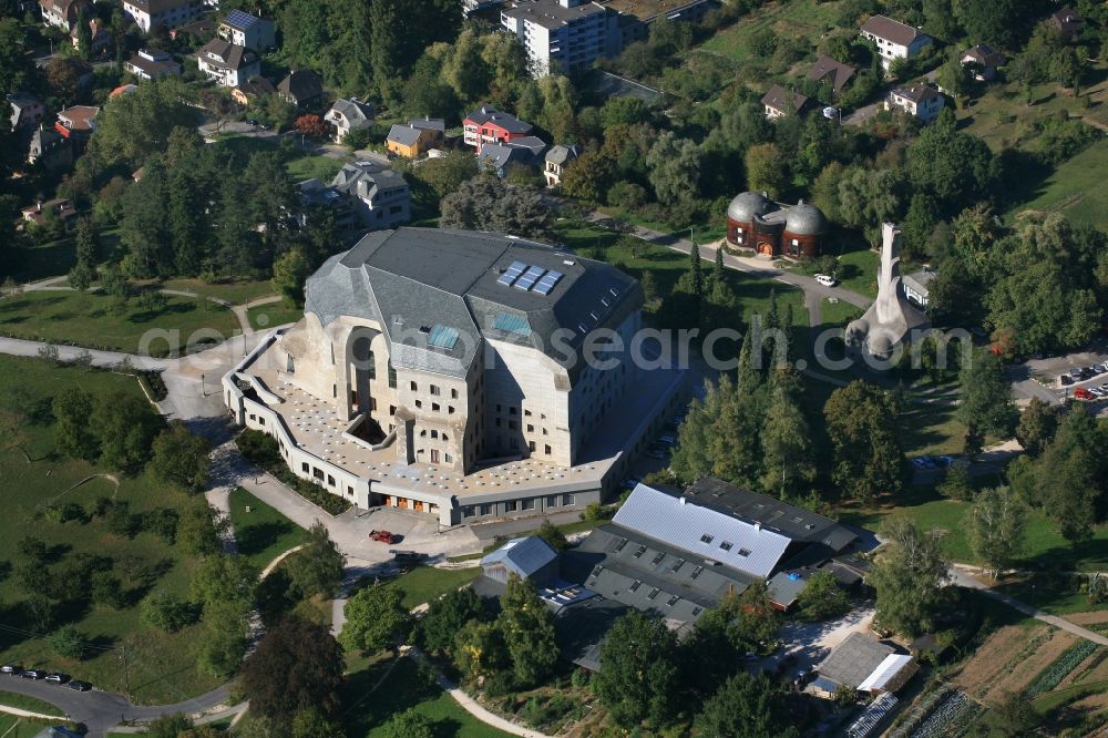 Dornach from above - The Goetheanum in Dornach, Switzerland in the canton of Solothurn is the headquarters of the Anthroposophical Society and the School of Spiritual Science