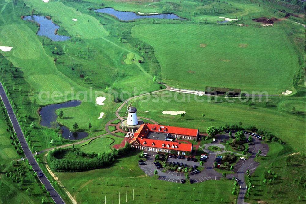 Krefeld from the bird's eye view: View the golf and country club with the Elfrather mill in Krefeld in North Rhine-Westphalia