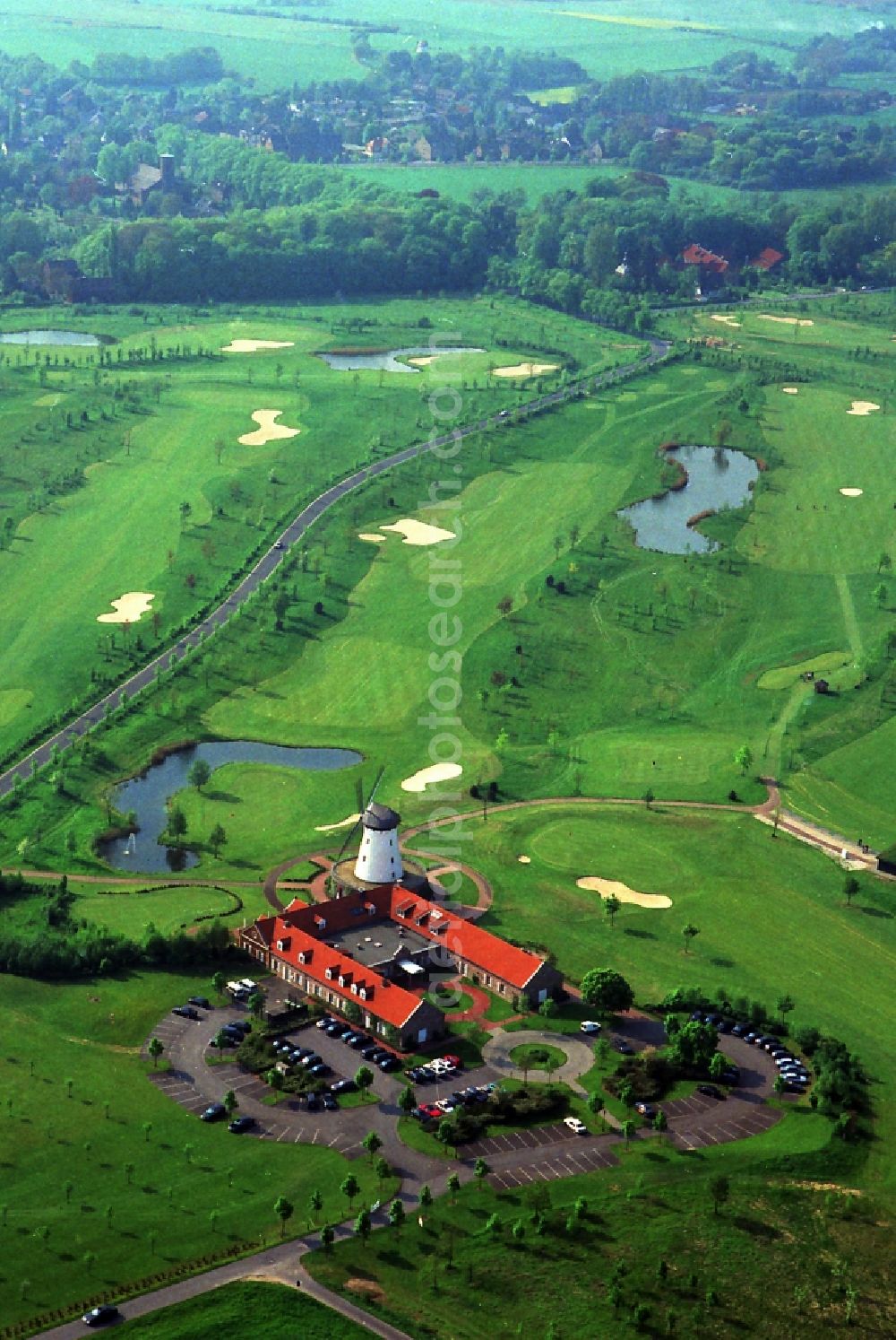 Aerial image Krefeld - View the golf and country club with the Elfrather mill in Krefeld in North Rhine-Westphalia