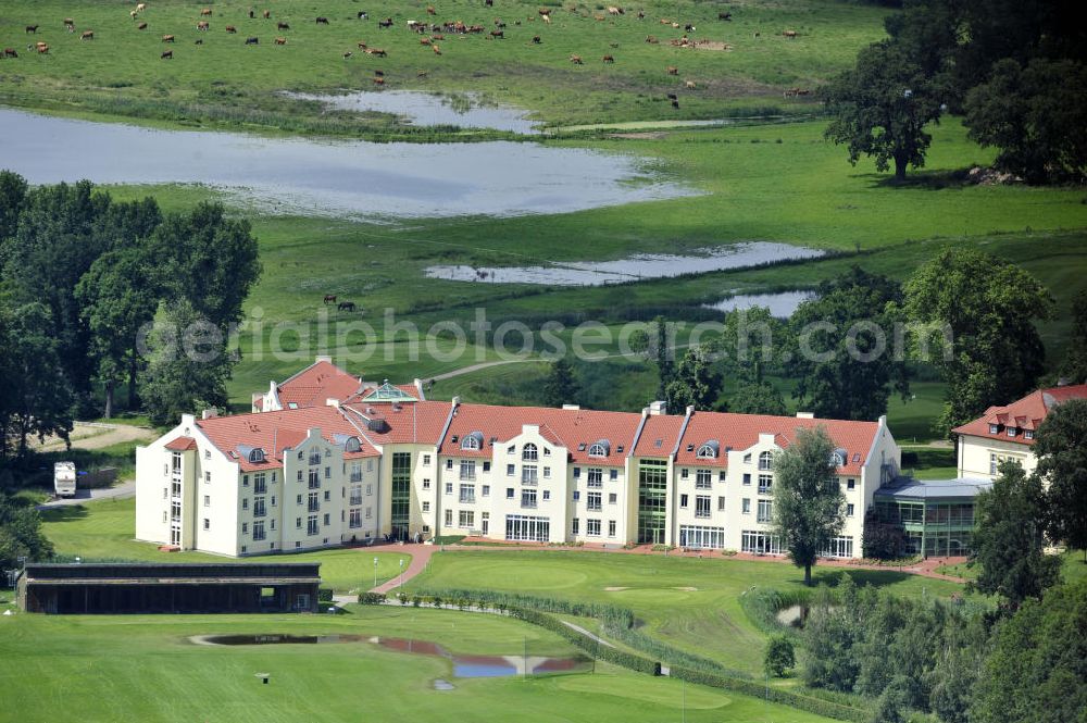 Teschow from above - Golf- und Wellnesshotel Schloss Teschow mit Golfplatz beim Bachweg in Teschow, Mecklenburg-Vorpommern. Golf and Wellness hotel castle Teschow with golf court at the street Bachweg in Teschow, Mecklenburg-Western Pomerania.