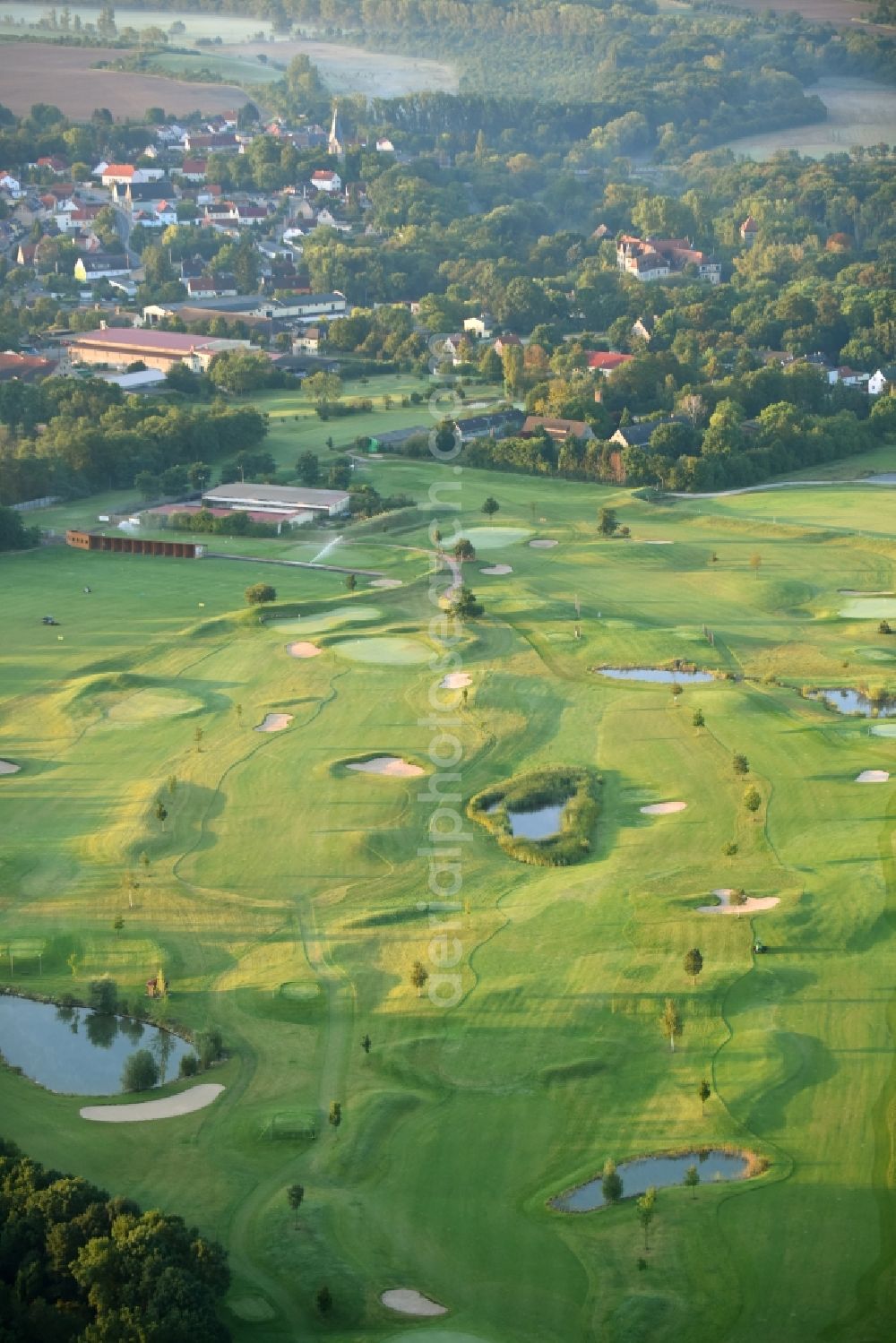 Neugattersleben from the bird's eye view: Grounds of the Golf course at of Acamed Resort GmbH in Neugattersleben in the state Saxony-Anhalt, Germany