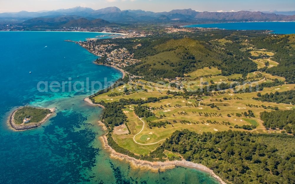 Alcudia from the bird's eye view: Grounds of the Golf course at Club de Golf Alcanada in Alcudia in Balearic island of Mallorca, Spain