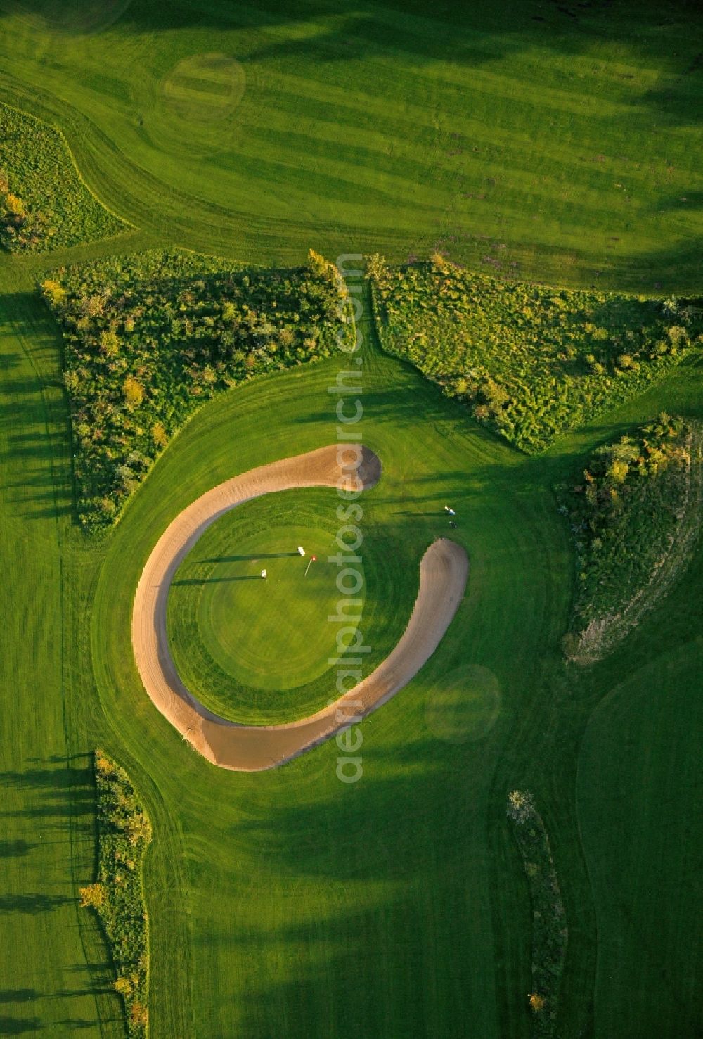 Aerial photograph Datteln - Golf course Jammertal with c-shaped bunker of the Schnieder e.K. in Datteln in North Rhine-Westphalia