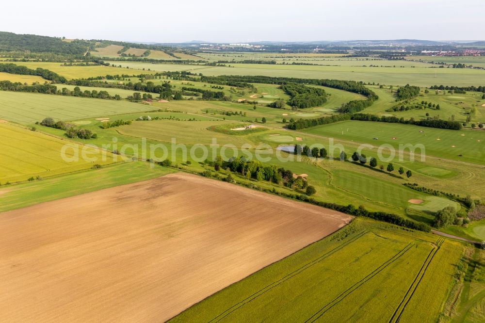 Aerial photograph Mühlberg - Grounds of the Golf course at Drei Gleichen Muehlberg e.V. in Muehlberg in the state Thuringia, Germany