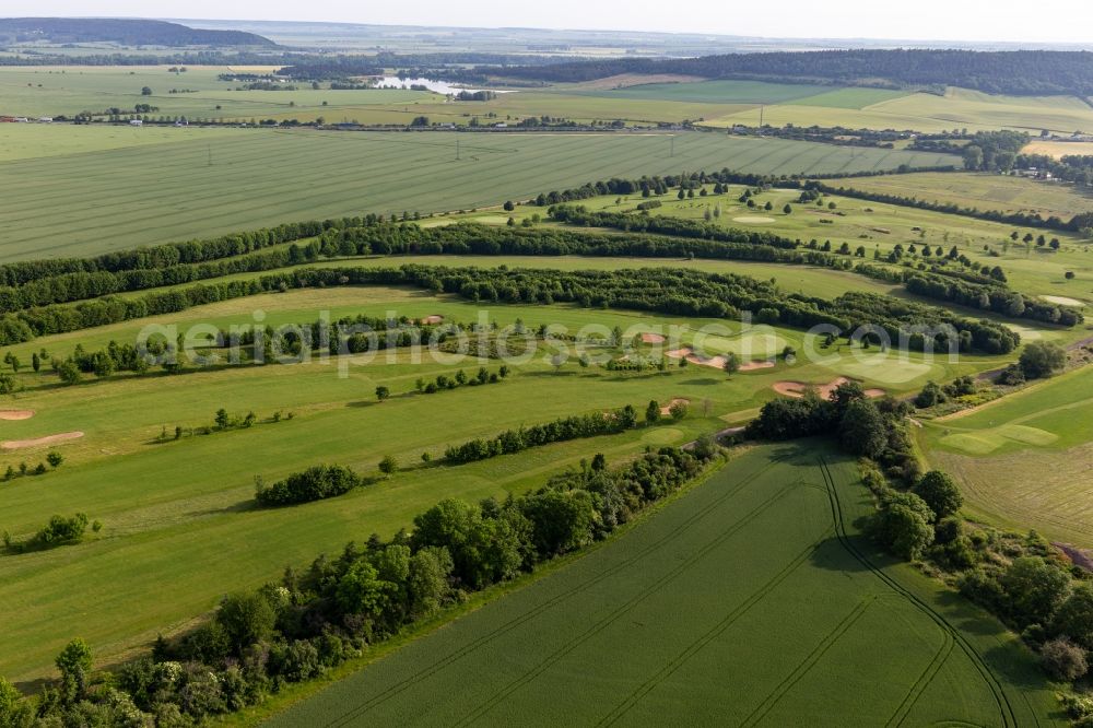 Mühlberg from the bird's eye view: Grounds of the Golf course at Drei Gleichen Muehlberg e.V. in Muehlberg in the state Thuringia, Germany