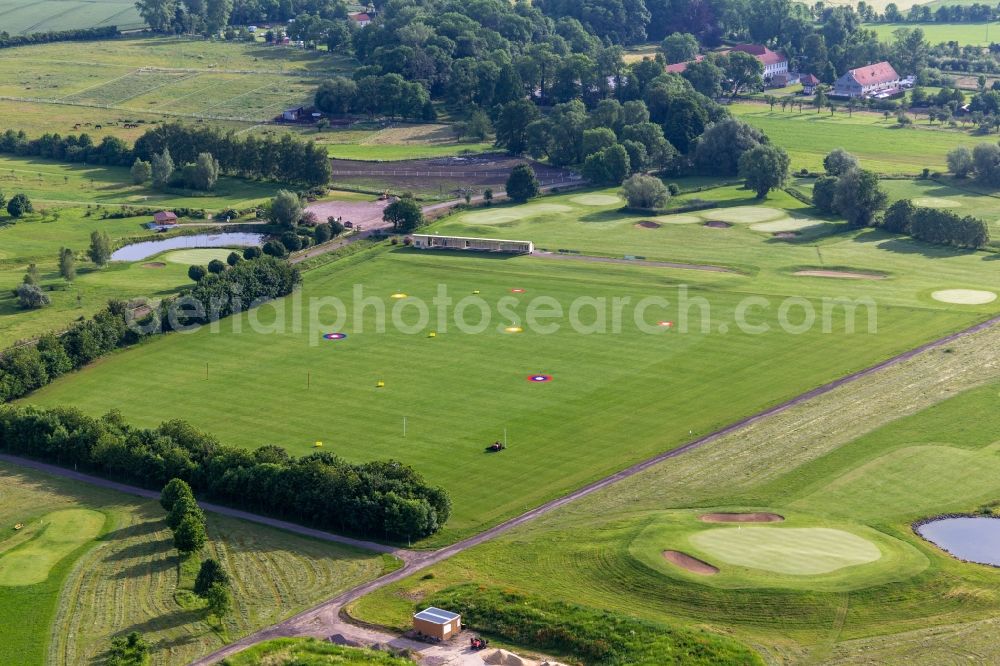 Mühlberg from above - Grounds of the Golf course at Drei Gleichen Muehlberg e.V. in Muehlberg in the state Thuringia, Germany