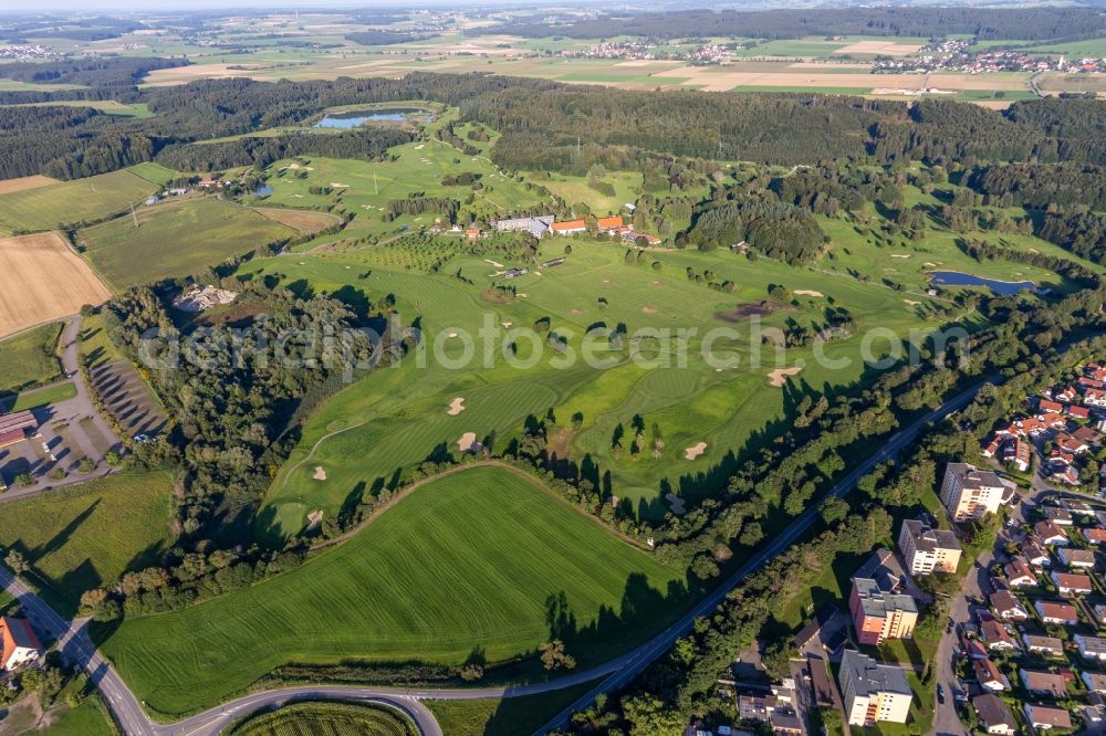 Bad Waldsee from above - Grounds of the Golf course at of Fuerstlicher Golfclub Oberschwaben e.V. in Bad Waldsee in the state Baden-Wuerttemberg, Germany