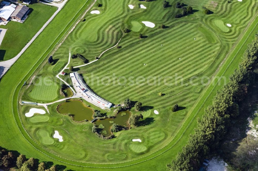 München from above - Grounds of the Golf course at auf of Galopprennbahn in Munich in the state Bavaria, Germany