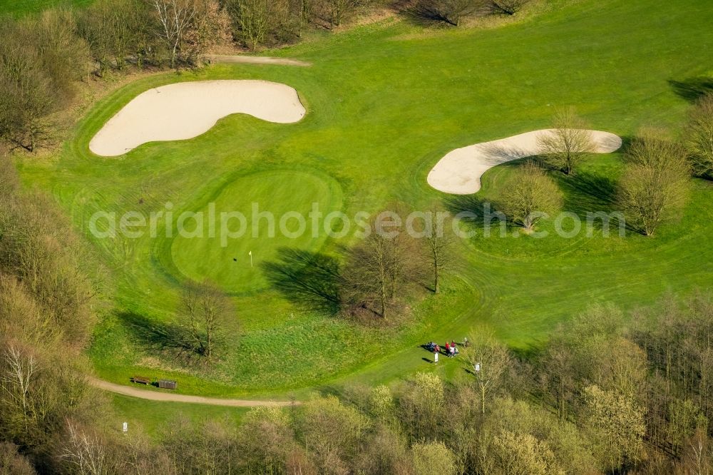 Hünxe from above - Grounds of the Golf course at of Golf Club Huenxerwald e.V. on Hardtbergweg in Huenxe in the state North Rhine-Westphalia, Germany