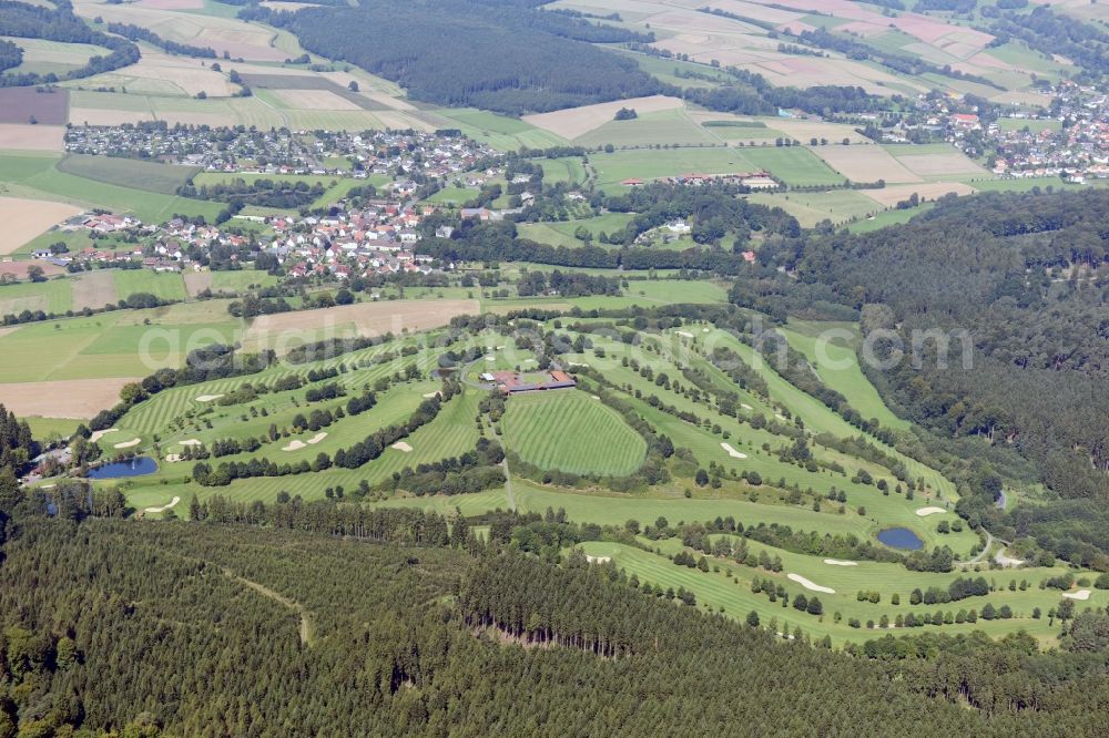 Oberaula from above - Grounds of the Golf course at Golfanlage Oberaula of Kurhessischer Golfclub Oberaula Bad Hersfeld e.V. in Oberaula in the state Hesse, Germany