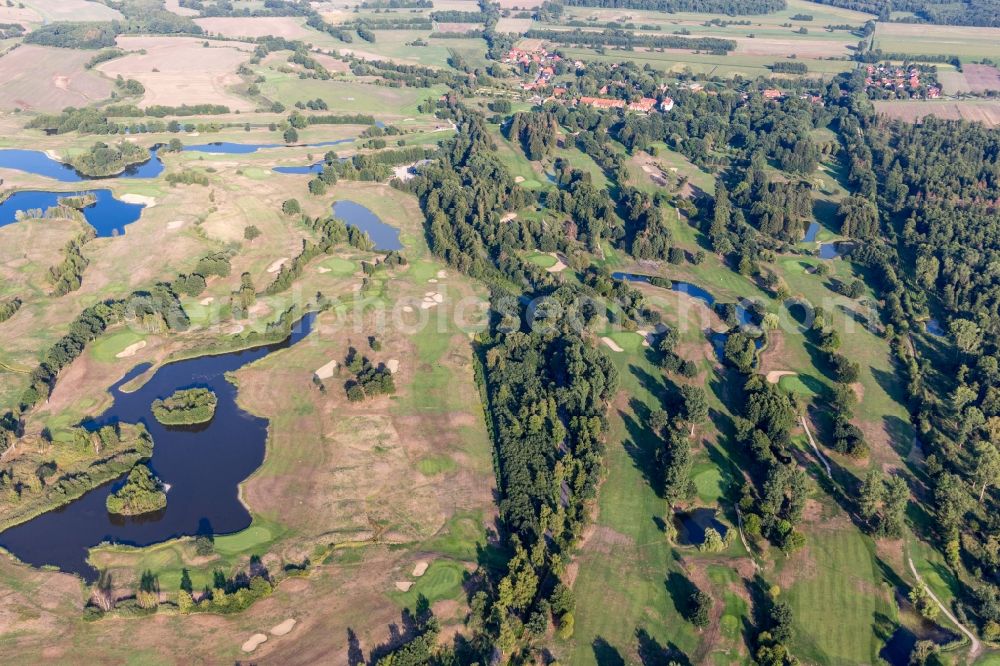 Lüdersburg from above - Grounds of the Golf course at Golfanlage Schloss Luedersburg in Luedersburg in the state Lower Saxony, Germany