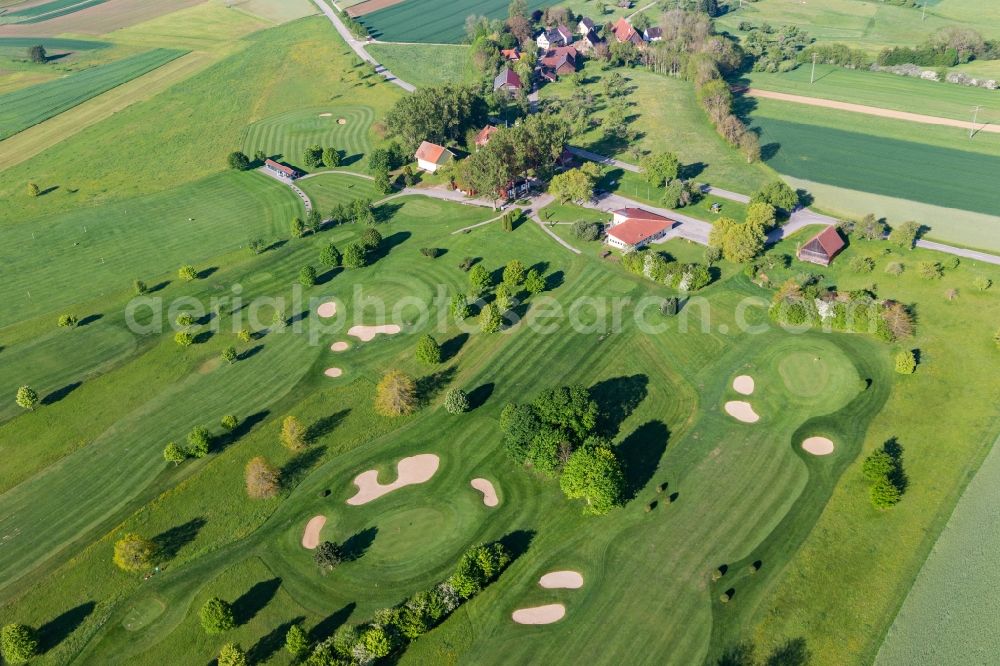 Alpirsbach from above - Grounds of the Golf course at of Golfclub Alpirsbach e.V. in Alpirsbach in the state Baden-Wurttemberg, Germany