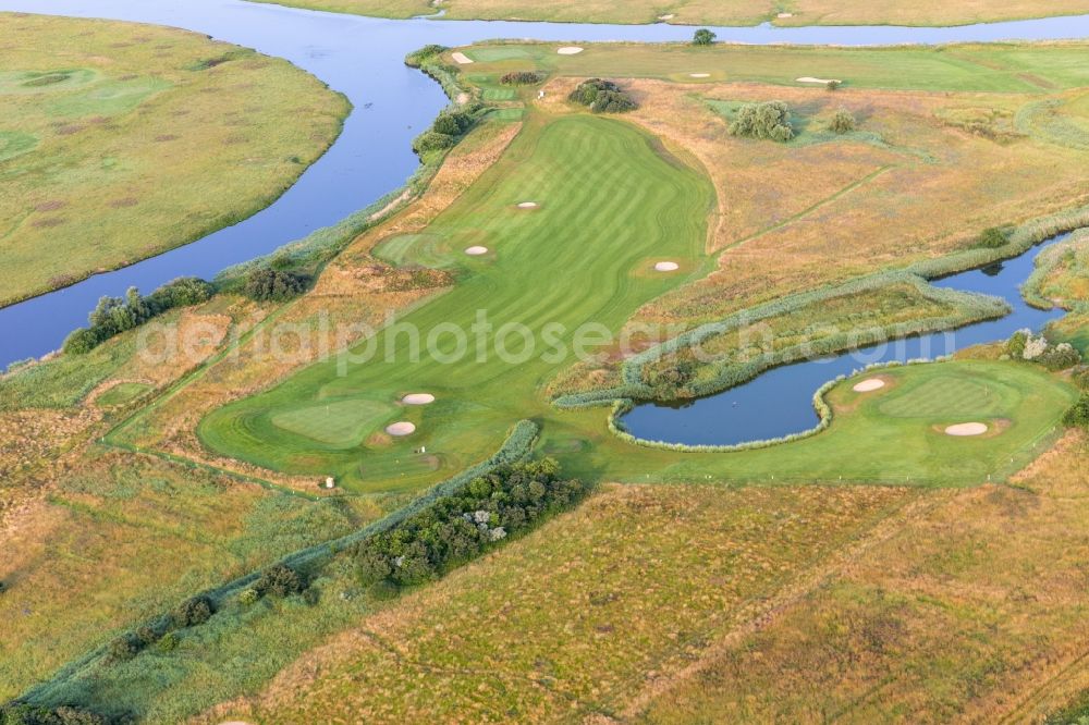 Warwerort from above - Grounds of the Golf course at of Golfclub Buesum Dithmarschen e.V. in Warwerort in the state Schleswig-Holstein, Germany