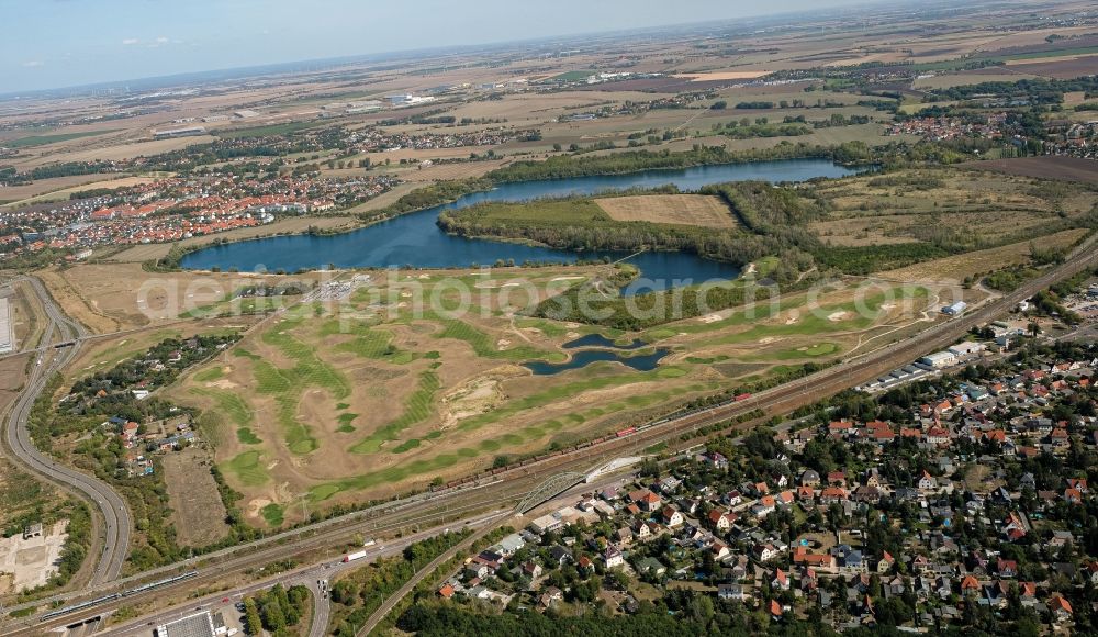 Halle (Saale) from above - Grounds of the Golf course at of Golfclub Halle e.V. on Krienitzweg in the district Bueschdorf in Halle (Saale) in the state Saxony-Anhalt, Germany