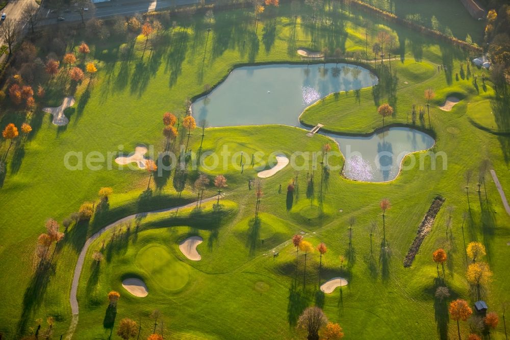 Kamp-Lintfort from above - Grounds of the Golf course at Golfclub Am Kloster-Konp e.V. on Kirchstrasse in the district Niersenbruch in Kamp-Lintfort in the state North Rhine-Westphalia, Germany