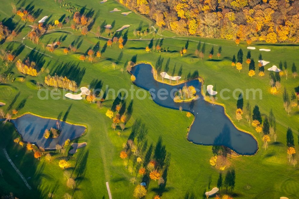 Kamp-Lintfort from above - Grounds of the Golf course at Golfclub Am Kloster-Konp e.V. on Kirchstrasse in the district Niersenbruch in Kamp-Lintfort in the state North Rhine-Westphalia, Germany