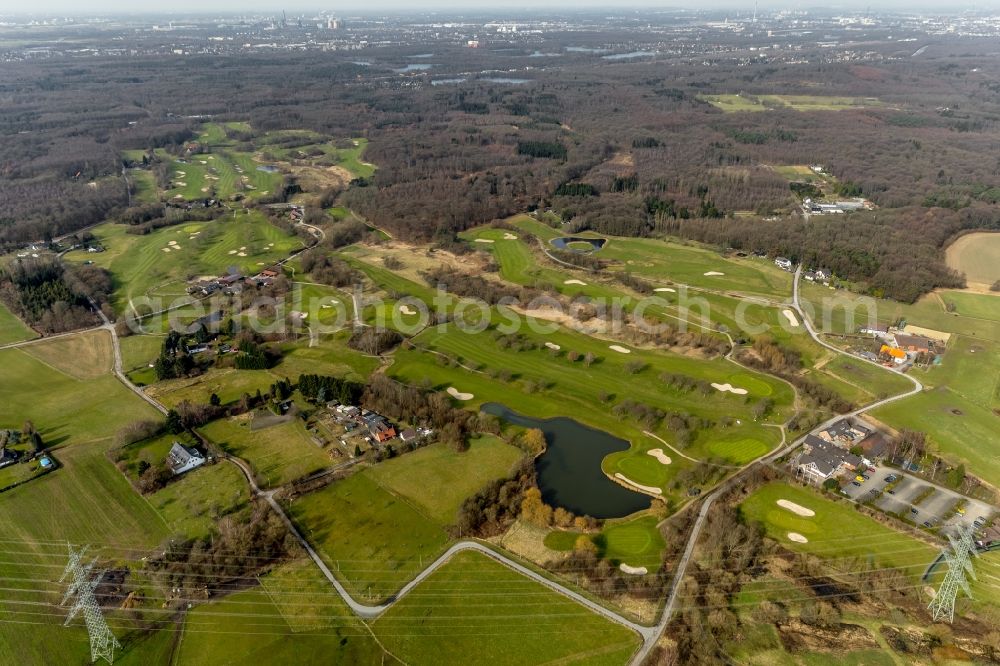 Aerial photograph Mülheim an der Ruhr - Grounds of the Golf course at of Golfclub Muelheim on Ruhr e.V. in Muelheim on the Ruhr in the state North Rhine-Westphalia, Germany